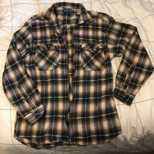 Vintage Green Plaid Zip Up Flannel